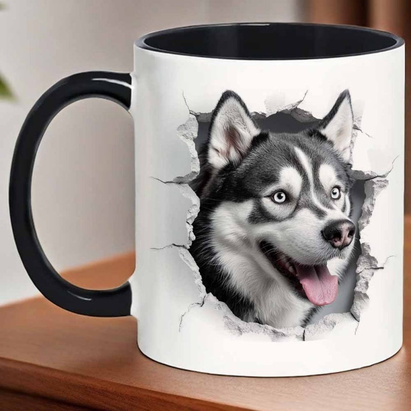 Tailorly Black Accent 11 oz Mug - adorable puppy peeking