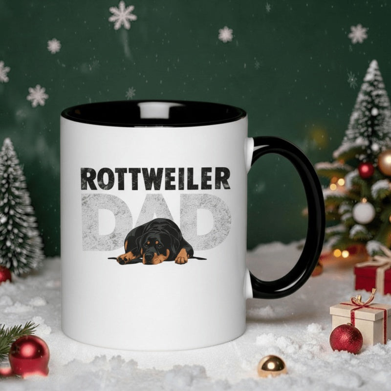 Tailorly Black Accent 11 oz Mug - 11oz funny rottweiler dad gift mug ceramic coffee cup dishwasher microwave safe whimsical large handle for grip hand