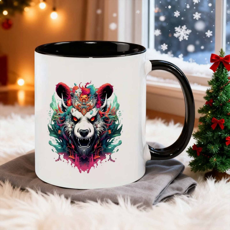 Tailorly Black Accent 11 oz Mug - raccoon with a happy face
