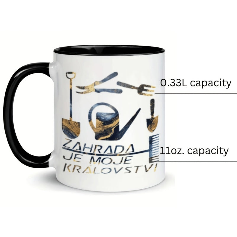 Tailorly Black Accent 11 oz Mug - shovel watering can illustration