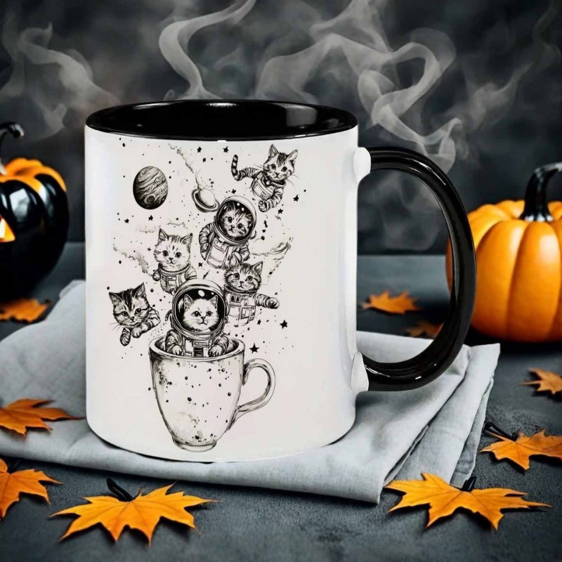 Tailorly Black Accent 11 oz Mug - space cat