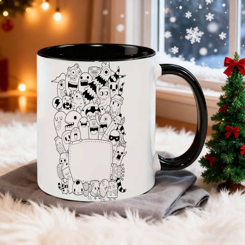 Tailorly Black Accent 11 oz Mug - different cartoon creatures