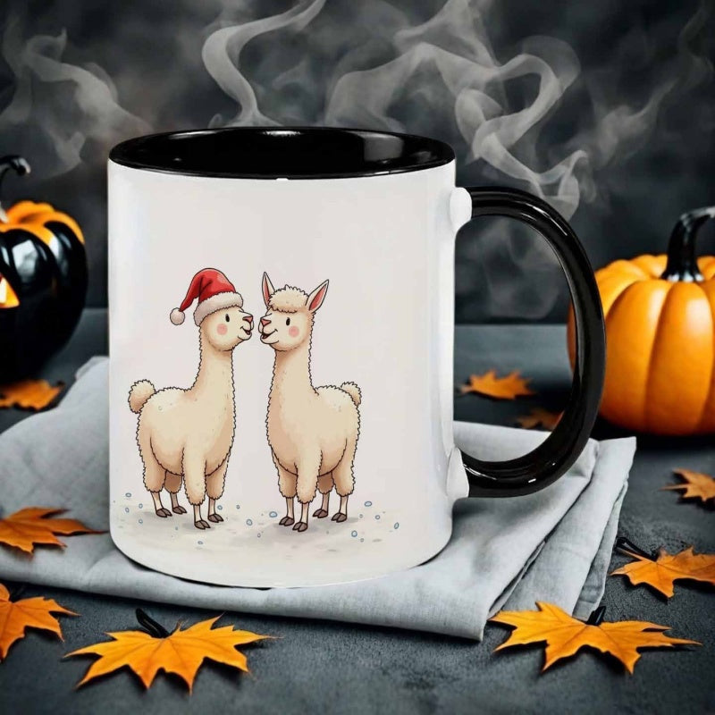 Tailorly Black Accent 11 oz Mug - christmas alpaca