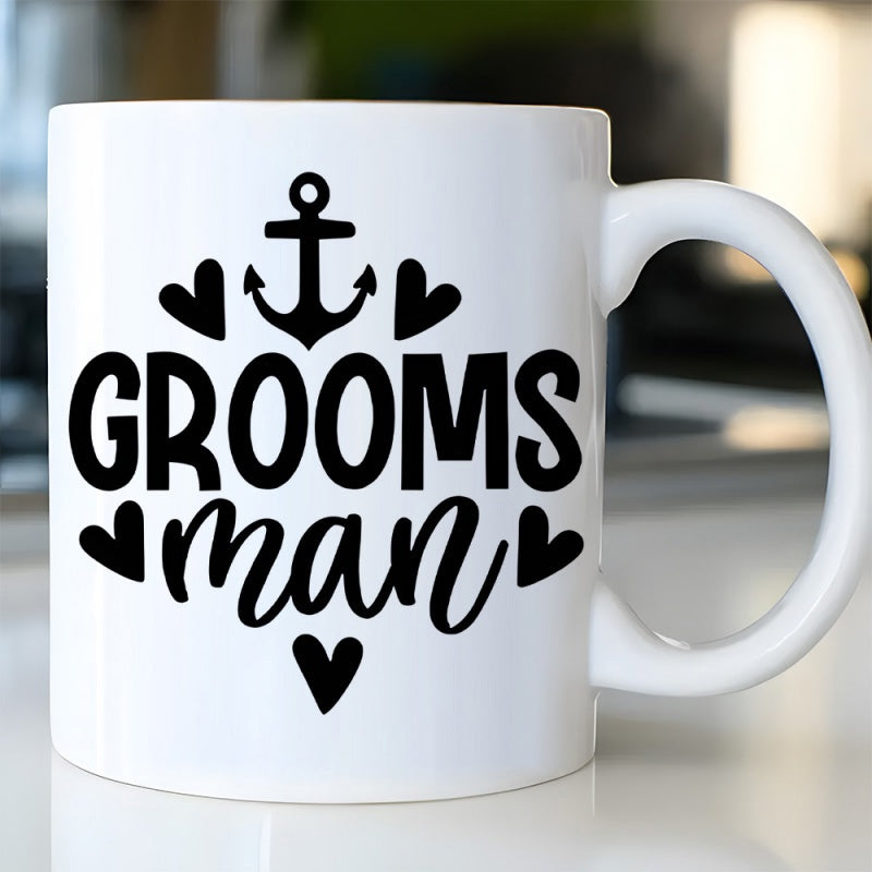 Tailorly White Ceramic 11 oz Mug - Groomsman Minimalist Nautical Theme With Tiny Hearts Surrounding A Central Anchor