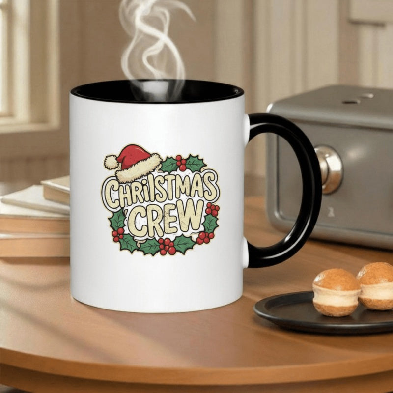 Tailorly Black Accent 11 oz Mug - santa hat and holly design