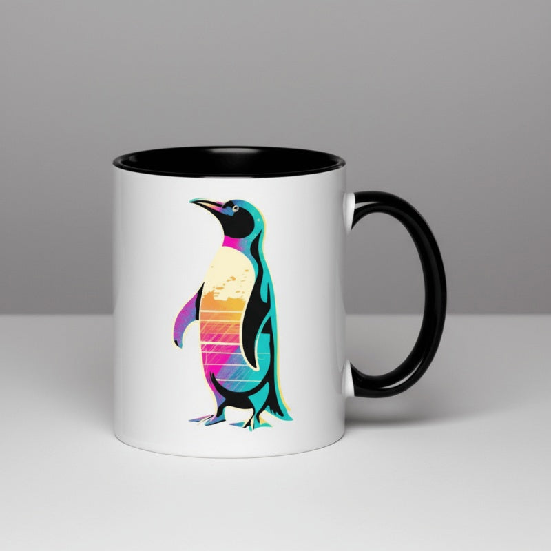 Tailorly Black Accent 11 oz Mug - retro sunset penguin graphic