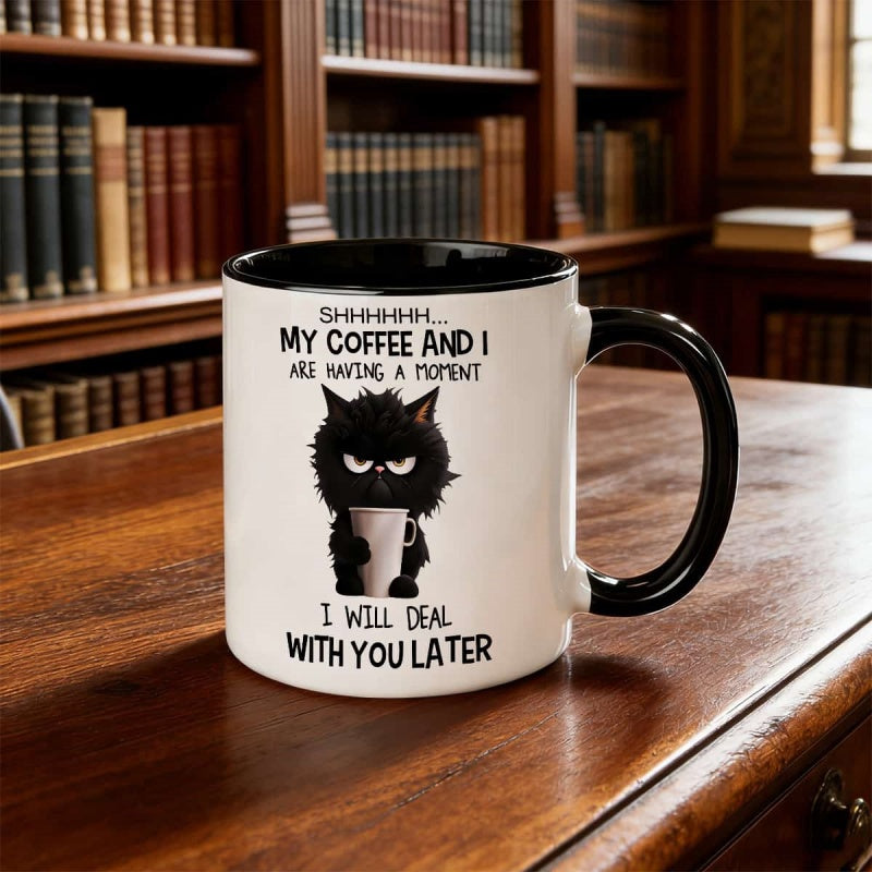 Tailorly Black Accent 11 oz Mug - cat， humorous text