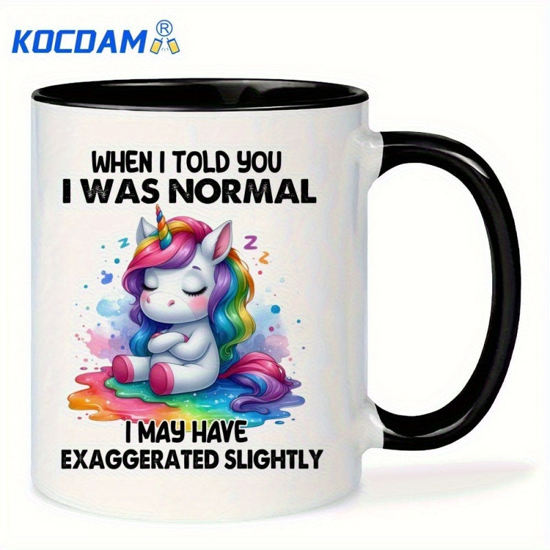 Tailorly Black Accent 11 oz Mug - funny unicorn coffee mug with when i you i was normal i may have exaggerated quote cute sleeping unicorn cup 11oz