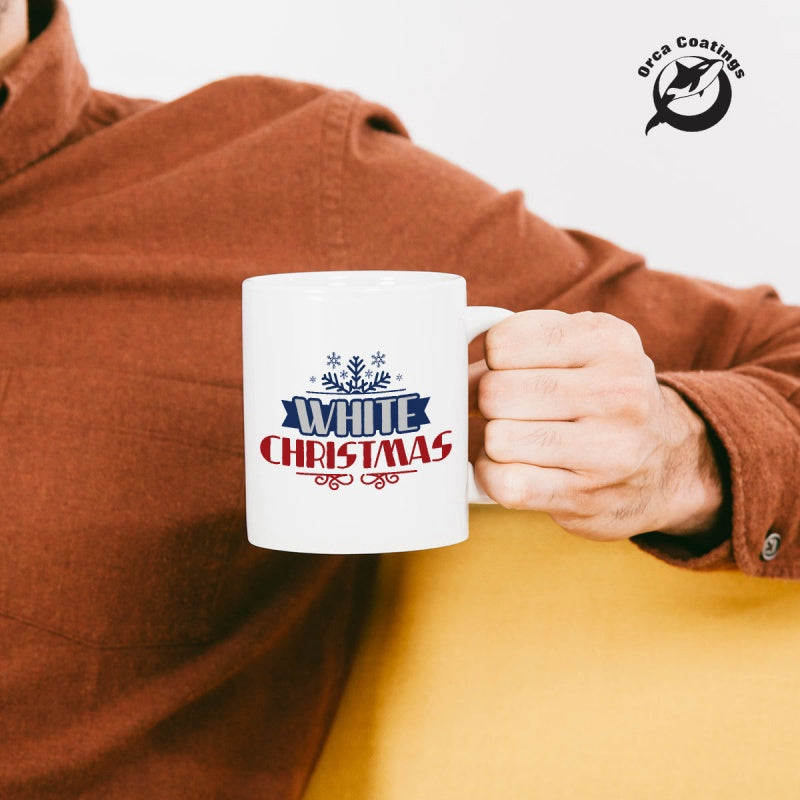 Tailorly White Ceramic 11 oz Mug - White Christmas Minimalist Festive Typography Printed On A Classic Ceramic Coffee Beverage Mug