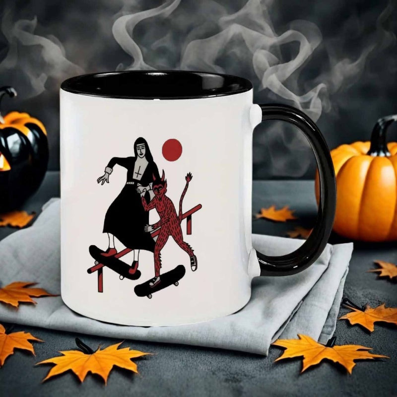Tailorly Black Accent 11 oz Mug - nun demon skateboarding
