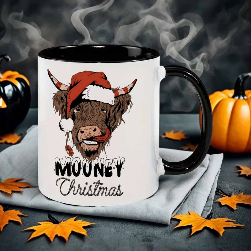 Tailorly Black Accent 11 oz Mug - cute cow in cartoon style