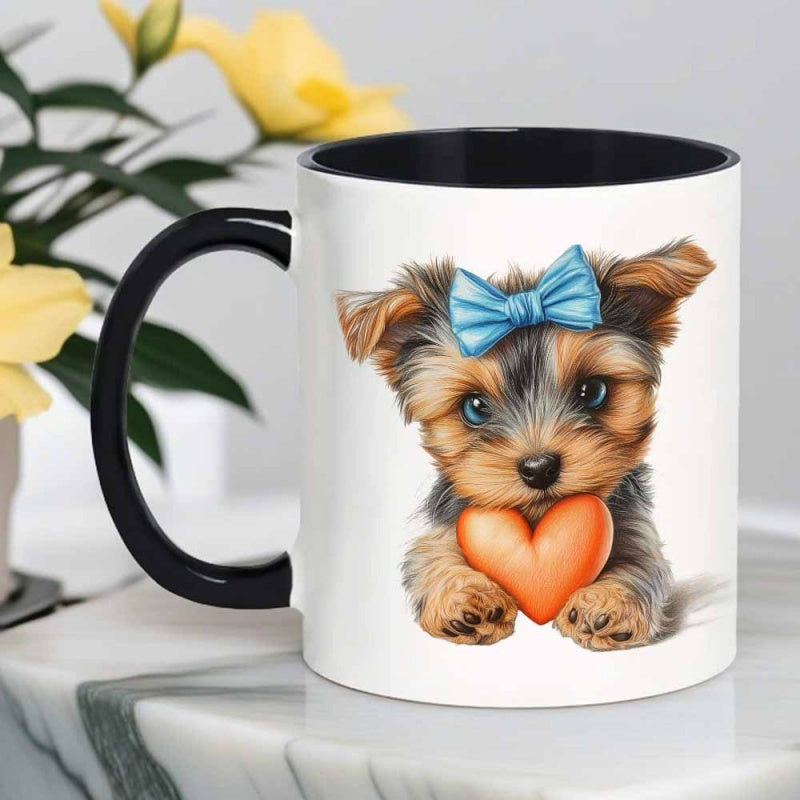 Tailorly Black Accent 11 oz Mug - yorkshire terrier with black bow tie