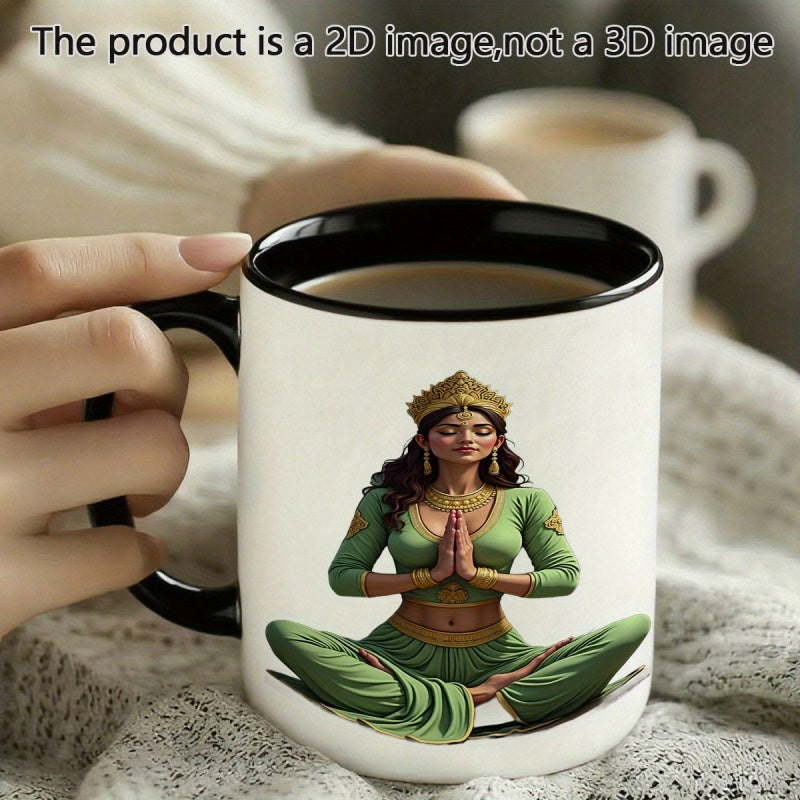 Tailorly Black Accent 11 oz Mug - cute white yoga themed illustration