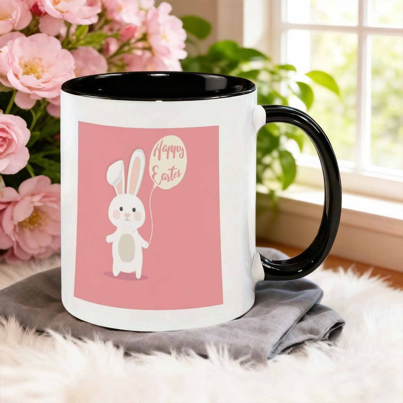 Tailorly Black Accent 11 oz Mug - white rabbit eggs