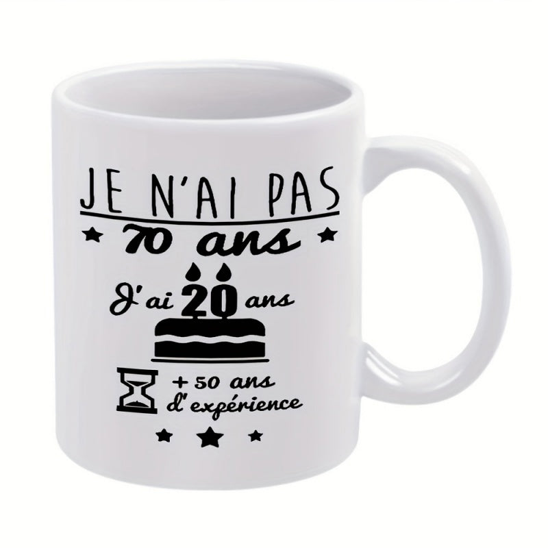 Tailorly White Ceramic 11 oz Mug - Humorous Birthday Design With Cake Candles Stars And Sands Hourglass Mug