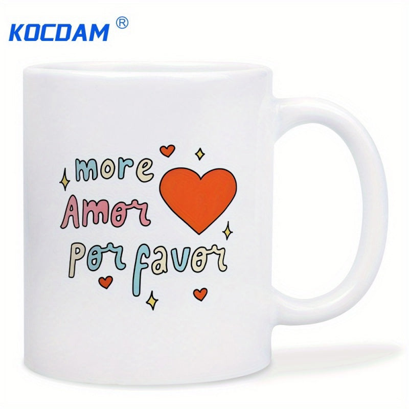 Tailorly White Ceramic 11 oz Mug - More Colorful Retro Style Script With Vibrant Hearts And Golden Sparkle Heart