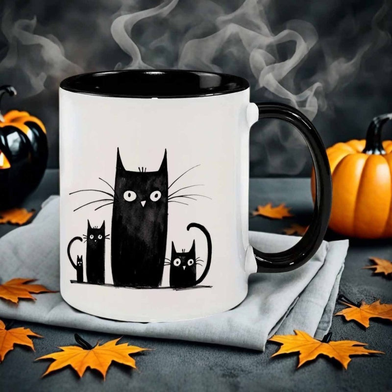 Tailorly Black Accent 11 oz Mug - ink style black cat family