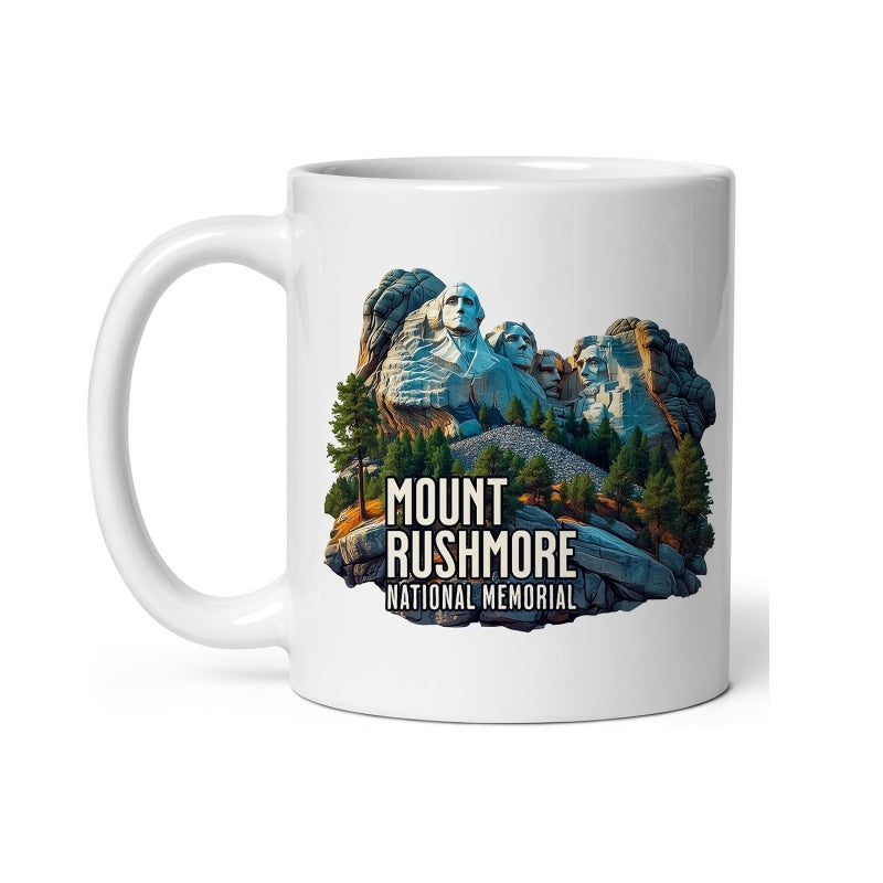 Tailorly White Ceramic 11 oz Mug - Mount Rushmore National Memorial Majestic Rock Carvings Of Four Presidents Overlooking A Lush Pine Forest Mountain