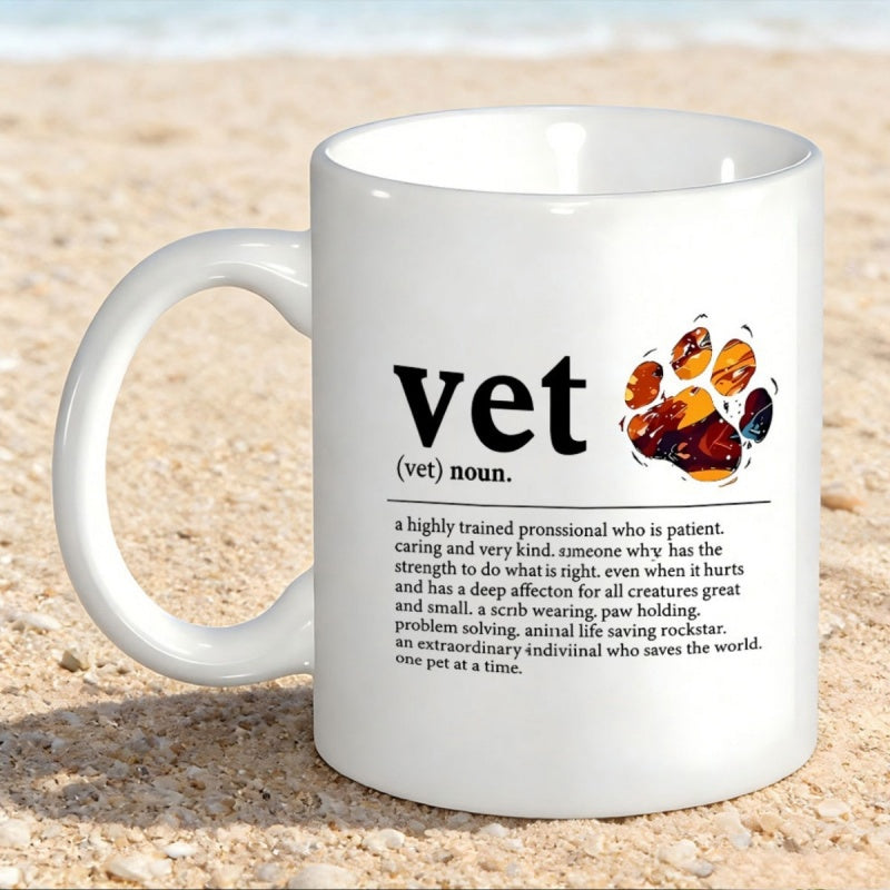 Tailorly White Ceramic 11 oz Mug - Vet Colorful Sunset Nature Scenery Within A Stylized Animal Paw Print