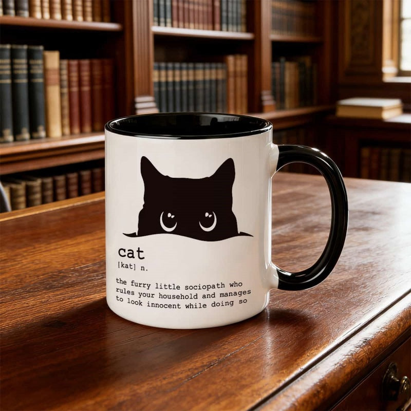 Tailorly Black Accent 11 oz Mug - funny cat coffee mug illustration
