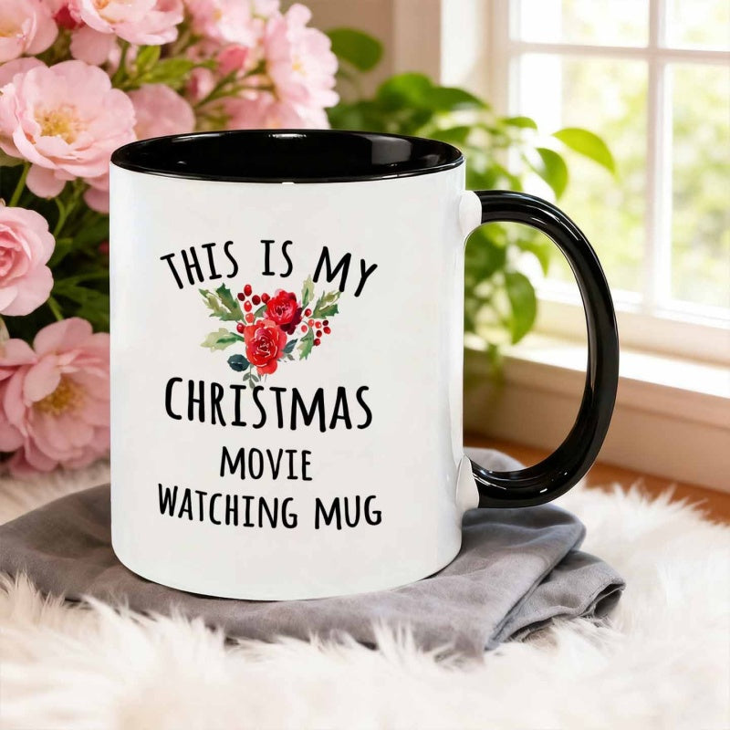 Tailorly Black Accent 11 oz Mug - hand painted watercolor style christmas words