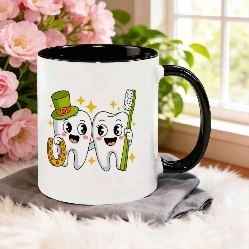 Tailorly Black Accent 11 oz Mug - cute cartoon tooth