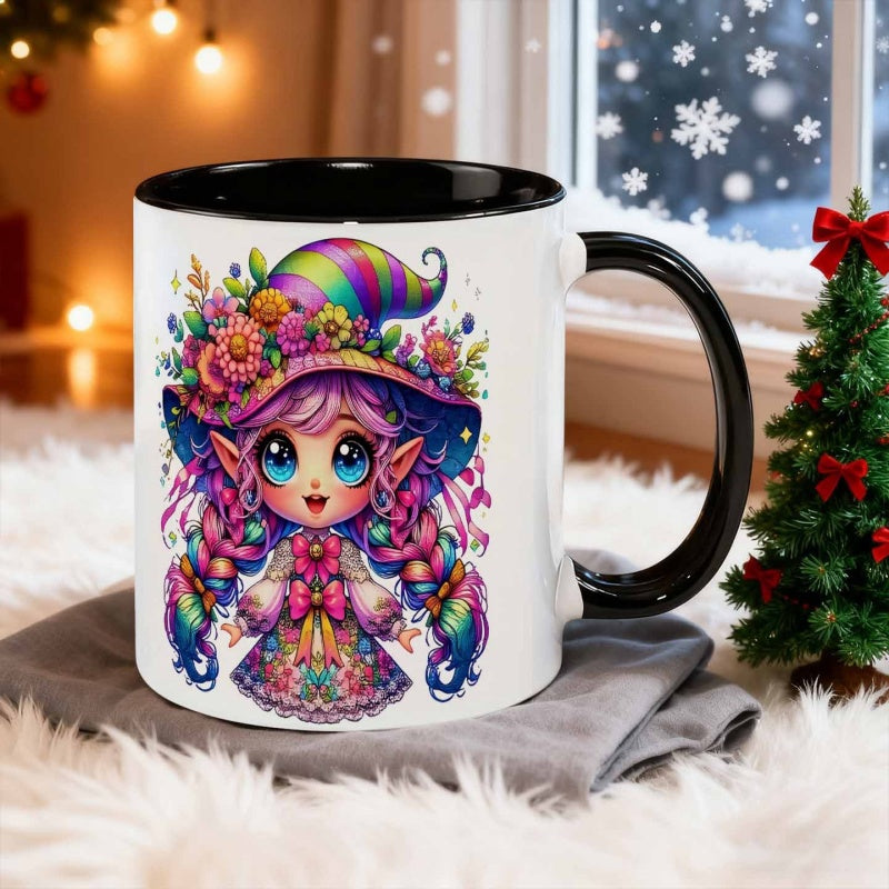 Tailorly Black Accent 11 oz Mug - flower fairy