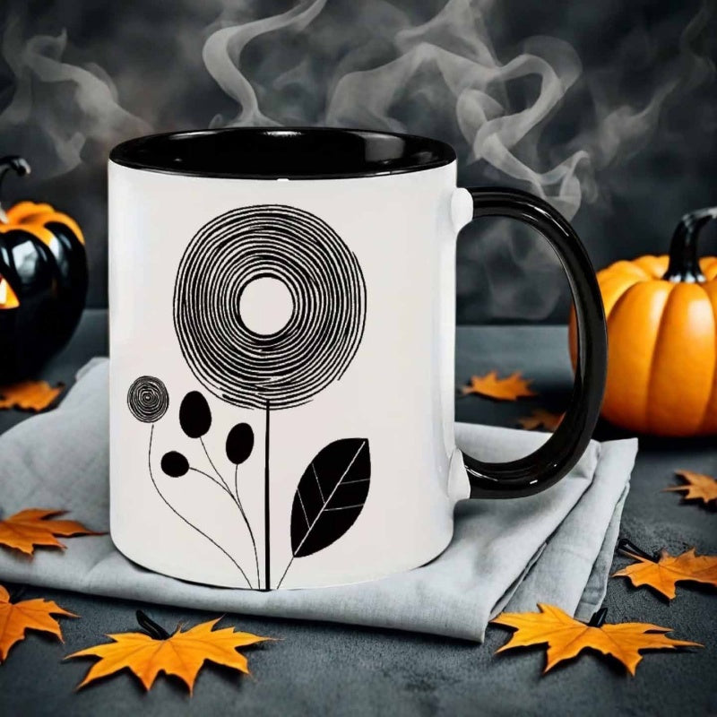 Tailorly Black Accent 11 oz Mug - spiral flowers