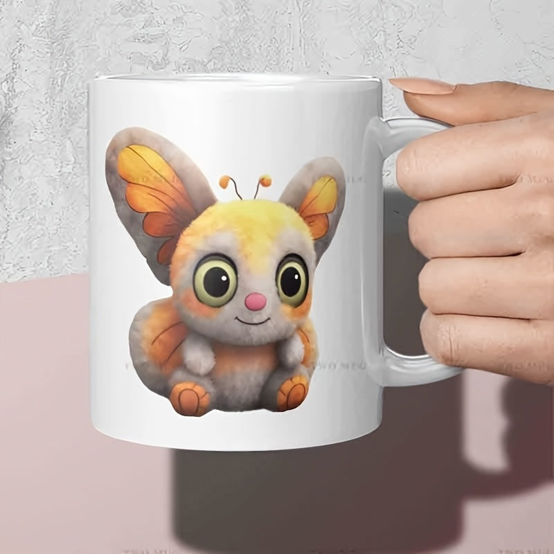 Tailorly White Ceramic 11 oz Mug - Adorable Fluffy Fantasy Being With Colorful Butterfly Wing Ears Creature