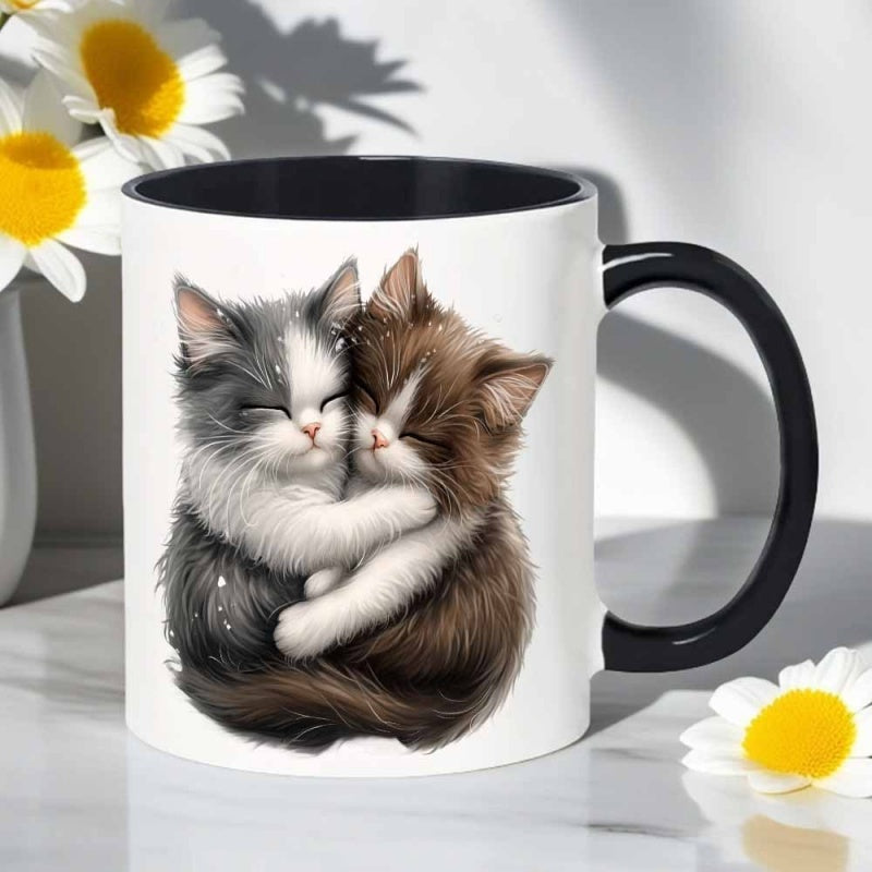 Tailorly Black Accent 11 oz Mug - cute snuggling kittens
