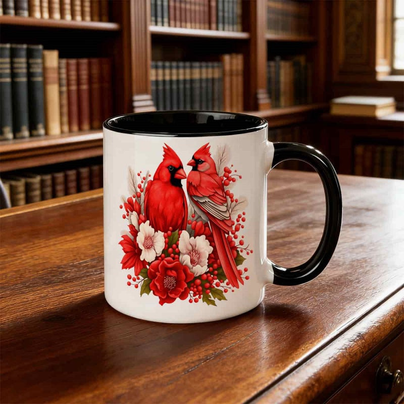Tailorly Black Accent 11 oz Mug - red bird theme
