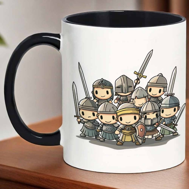 Tailorly Black Accent 11 oz Mug - cute cartoon medieval warriors
