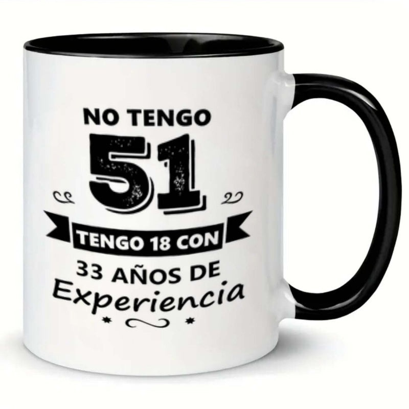 Tailorly Black Accent 11 oz Mug - 1pc number 51 coffee mug 11oz ceramic cup christmas new year water cup drinks christmas new year