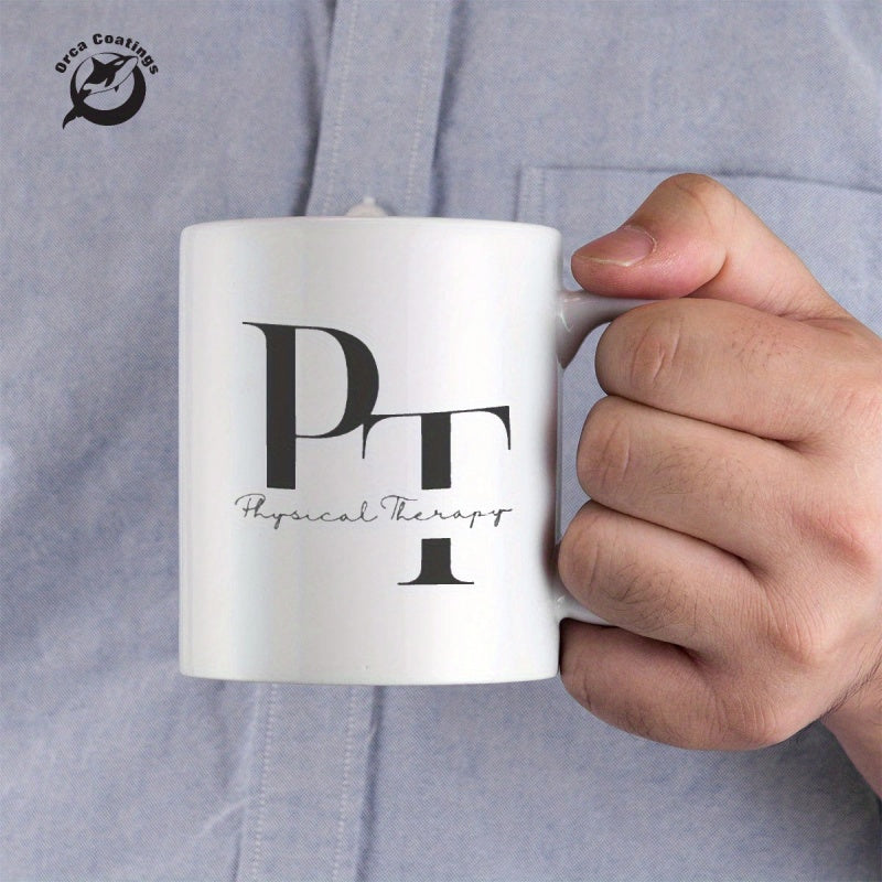 Tailorly White Ceramic 11 oz Mug - PT Physical Therapy Minimalist Black Typography Printed On A Clean