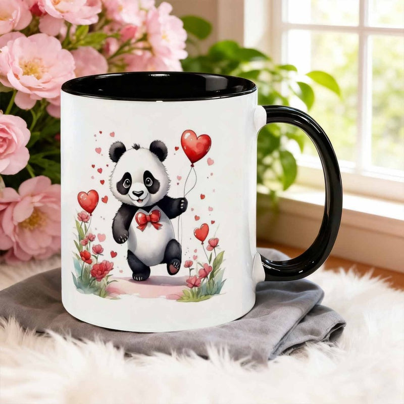 Tailorly Black Accent 11 oz Mug - panda holding a cup