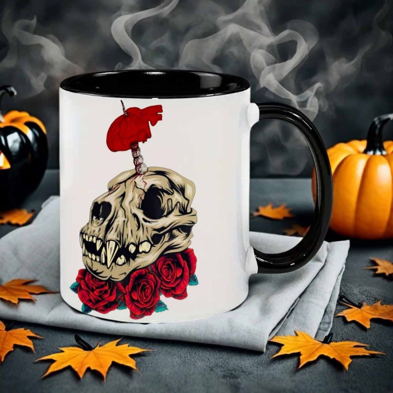 Tailorly Black Accent 11 oz Mug - dark style skeleton rose