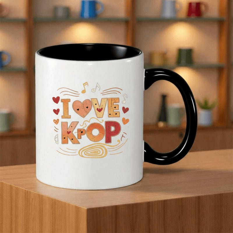 Tailorly Black Accent 11 oz Mug - musical notes and hearts