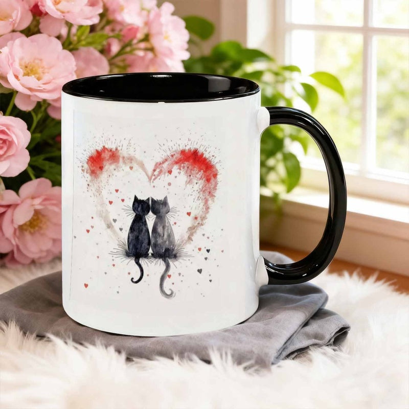 Tailorly Black Accent 11 oz Mug - two cats heart