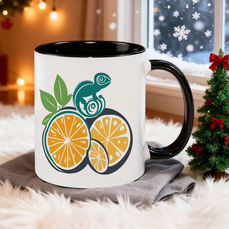 Tailorly Black Accent 11 oz Mug - lizard orange
