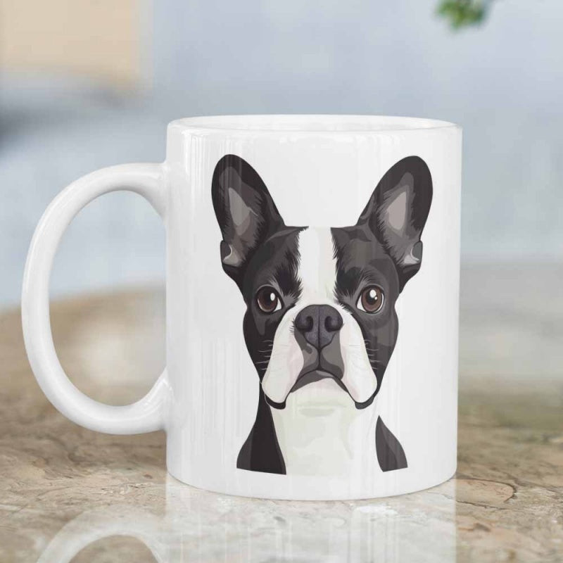 Tailorly White Ceramic 11 oz Mug - Cute Artistic Portrait Of A Black And White Alert Dog