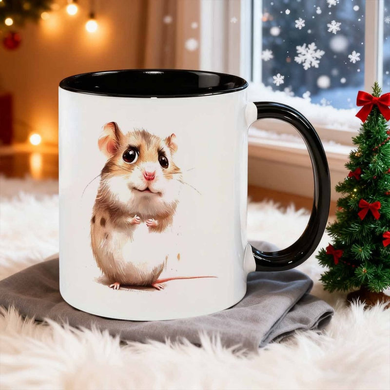 Tailorly Black Accent 11 oz Mug - adorable hamster with bright eyes