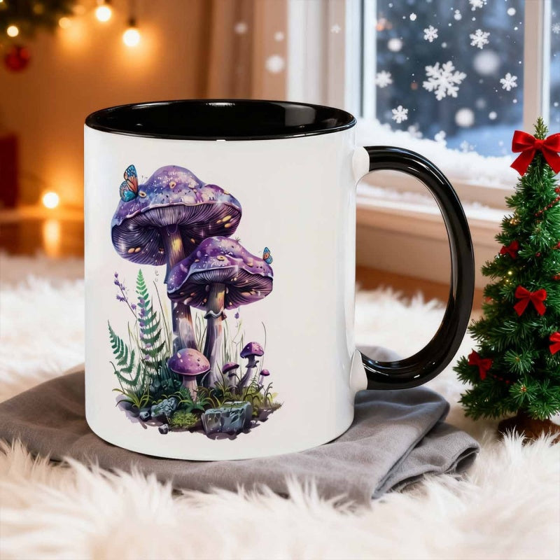 Tailorly Black Accent 11 oz Mug - fantasy illustration of mushroom