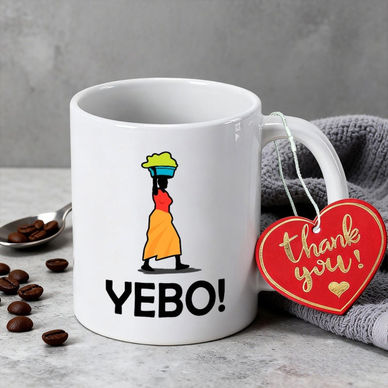 Tailorly White Ceramic 11 oz Mug - Yebo Traditional African Figure Carrying Colorful Basket With Graceful Poise Woman