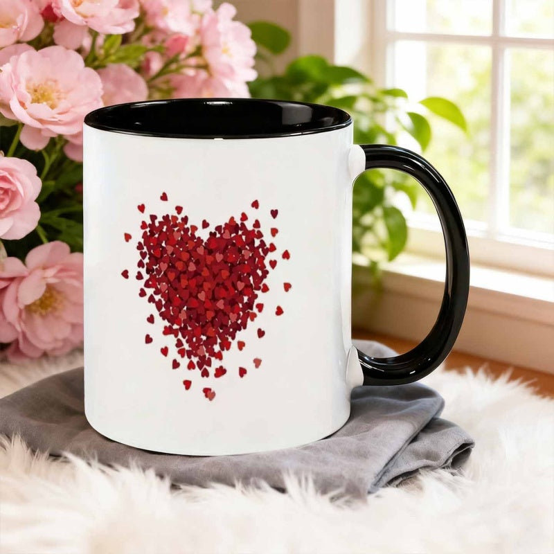 Tailorly Black Accent 11 oz Mug - clustered red hearts