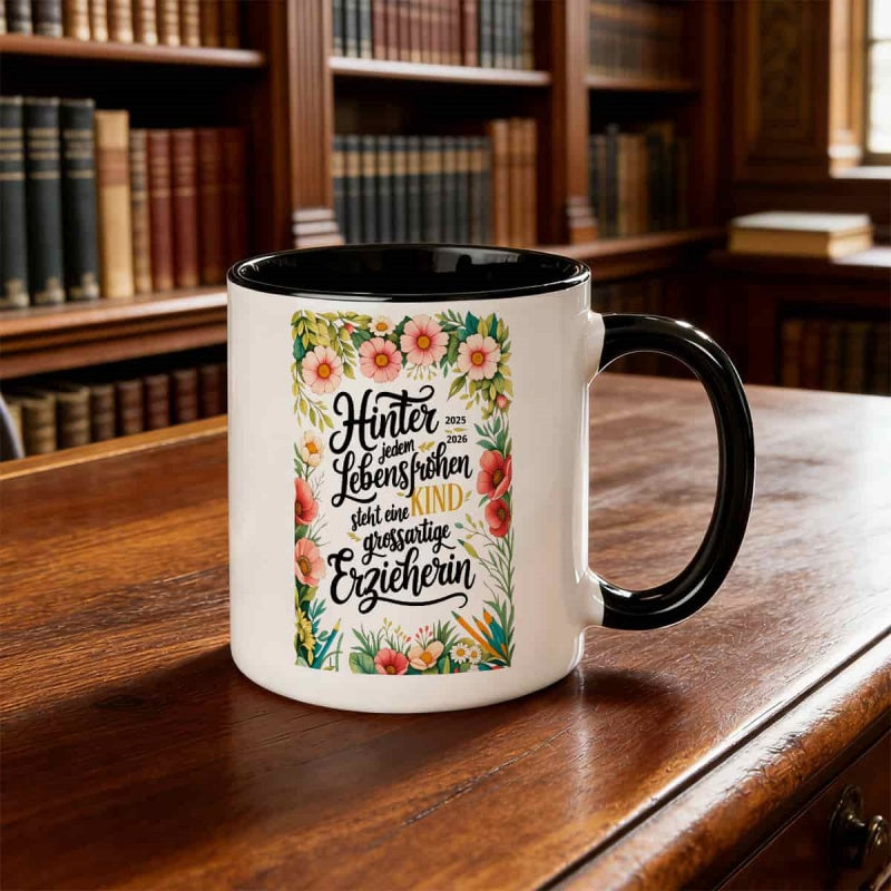 Tailorly Black Accent 11 oz Mug - floral botanical design