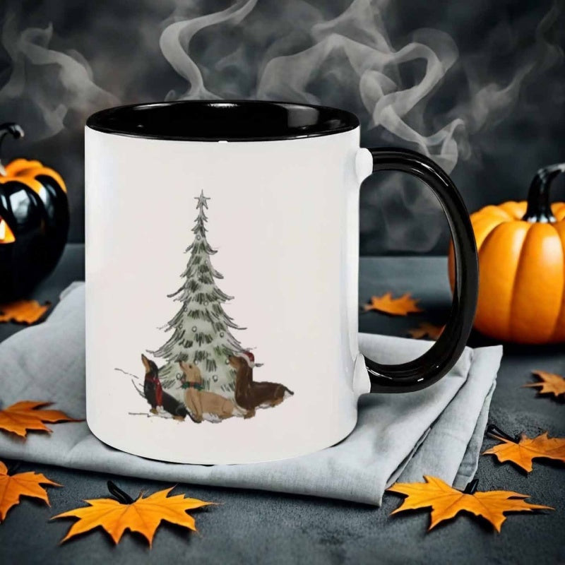 Tailorly Black Accent 11 oz Mug - hand drawn style christmas dog