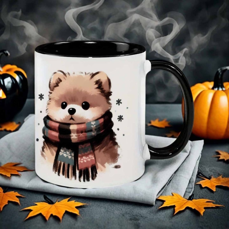 Tailorly Black Accent 11 oz Mug - cute dog in hand drawn style with scarf