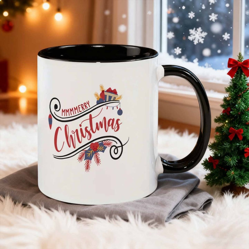 Tailorly Black Accent 11 oz Mug - merry christmas festive text