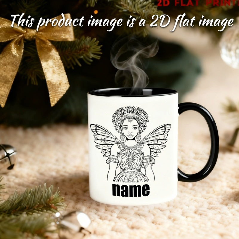 Tailorly Black Accent 11 oz Mug - customizable text line drawing fairy cartoon anime