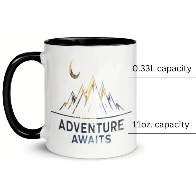 Tailorly Black Accent 11 oz Mug - moon and mountains illustration